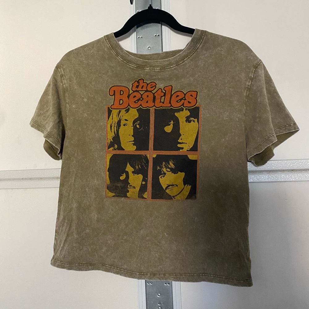 The Beatles Cropped Graphic Tee - Army Green